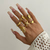Vacation Style Metal Geometric Starfish Opening Ring Set For Women With Electroplating