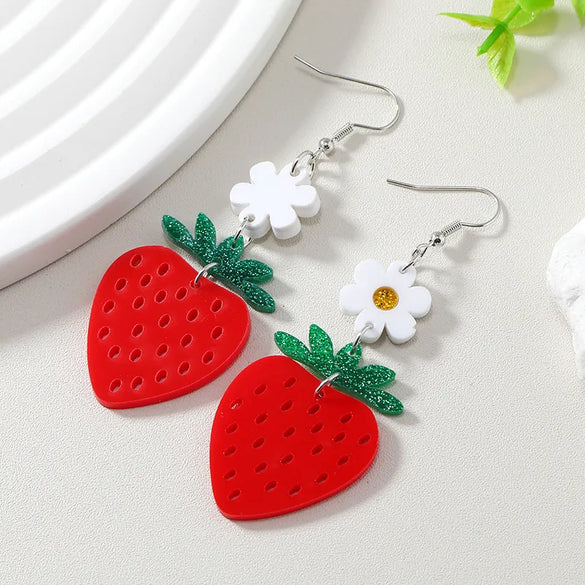 Vacation Sweet Flower Strawberry Arylic Alloy Women'S Drop Earrings