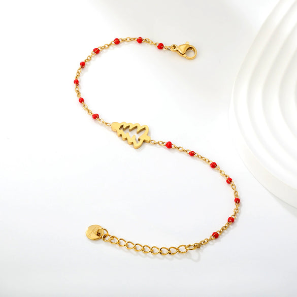 Vacuum Electroplated Stainless Steel Hollow Christmas Tree Bracelet For Women Sweet Festive Holiday Jewelry Wholesale