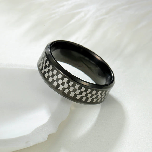 Vacuum Plating Laser Marking Stainless Steel Geometric Ring For Men