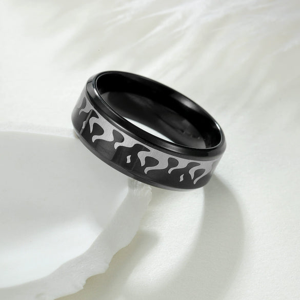 Vacuum Plating Laser Marking Stainless Steel Geometric Ring For Men