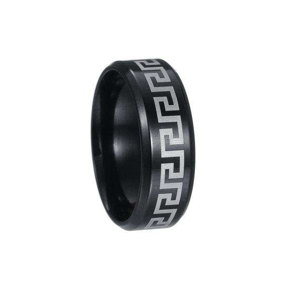 Vacuum Plating Laser Marking Stainless Steel Geometric Ring For Men