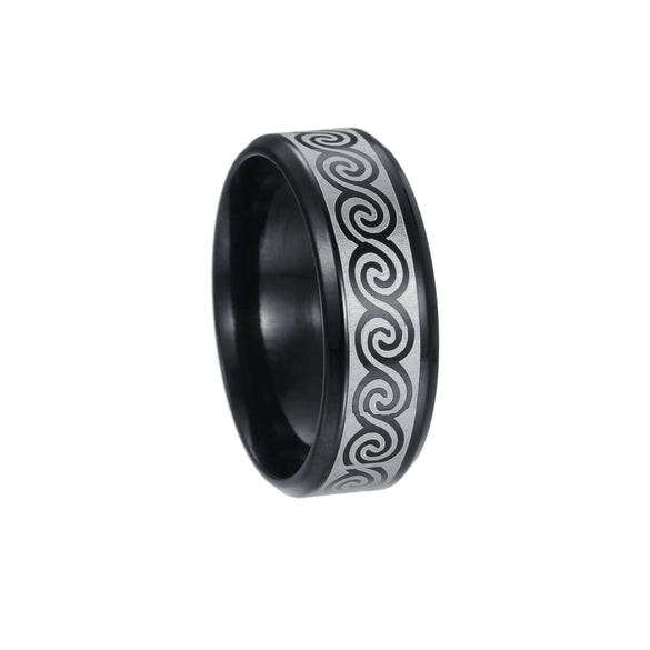 Vacuum Plating Laser Marking Stainless Steel Geometric Ring For Men