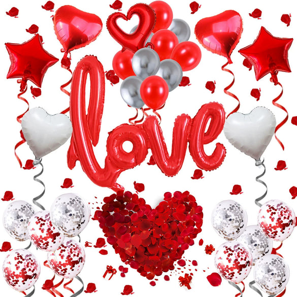 Valentine's Day Heart Shaped Latex Balloon Decoration Set For Wedding And Party Rose Petal Theme Ornament