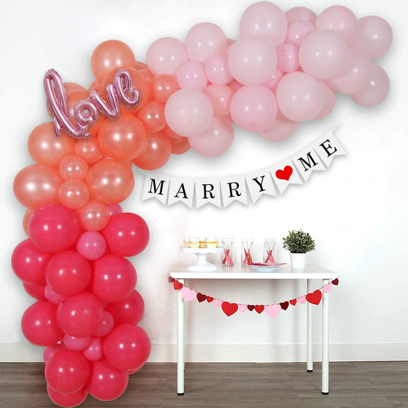 Valentine's Day Latex Balloon Chain Set With Round Balloons Rose Petal And Bear Decorations For Wedding And Party Decor