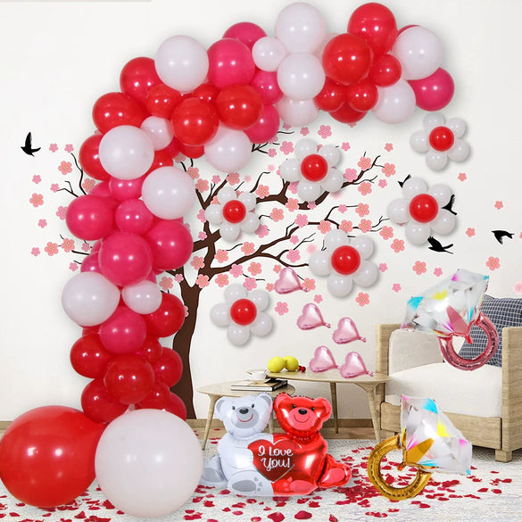 Valentine's Day Love Balloon Decoration Kit With Rose Petals Round Latex And Aluminum Foil Balloons For Wedding Room Backdrop Decor
