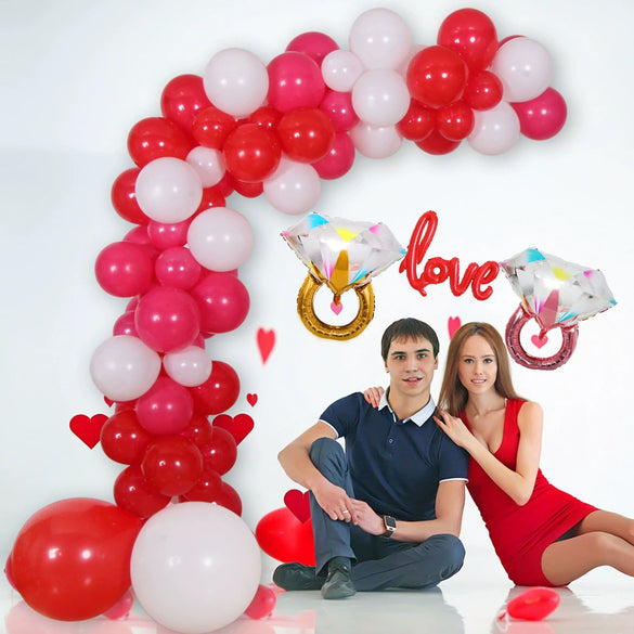 Valentine's Day Love Balloon Decoration Kit With Rose Petals Round Latex And Aluminum Foil Balloons For Wedding Room Backdrop Decor