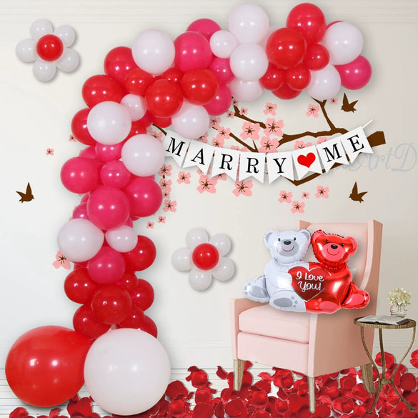 Valentine's Day Love Balloon Decoration Kit With Rose Petals Round Latex And Aluminum Foil Balloons For Wedding Room Backdrop Decor