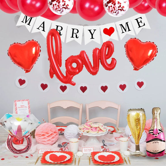 Valentine’s Day Love Balloon Decoration Set With Round Latex And Aluminum Foil Balloons For Wedding Confession And Room Decor