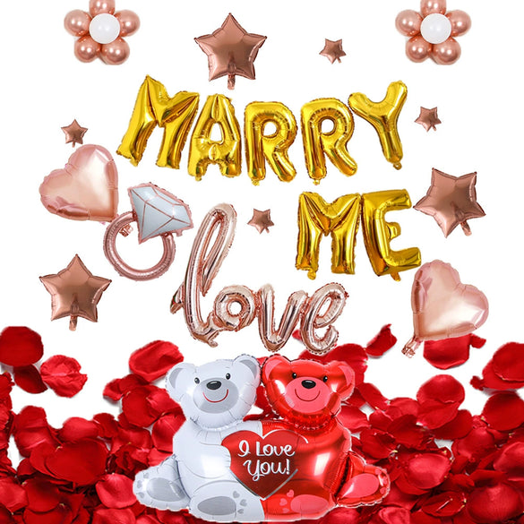 Valentine's Day Love Balloon Set With Heart And Bear Designs Red And White Latex And Metallic Foil Decorative Balloons