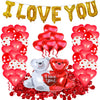Valentine's Day Love Balloon Set With Heart And Bear Designs Red And White Latex And Metallic Foil Decorative Balloons
