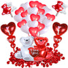 Valentine's Day Love Balloon Set With Heart And Bear Designs Red And White Latex And Metallic Foil Decorative Balloons