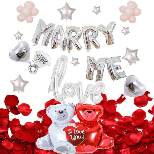 Valentine's Day Love Balloon Set With Heart And Bear Designs Red And White Latex And Metallic Foil Decorative Balloons