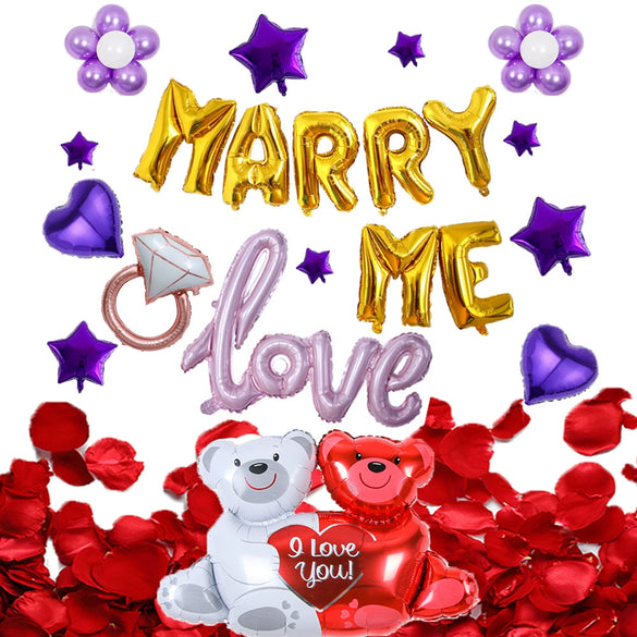 Valentine's Day Love Balloon Set With Heart And Bear Designs Red And White Latex And Metallic Foil Decorative Balloons