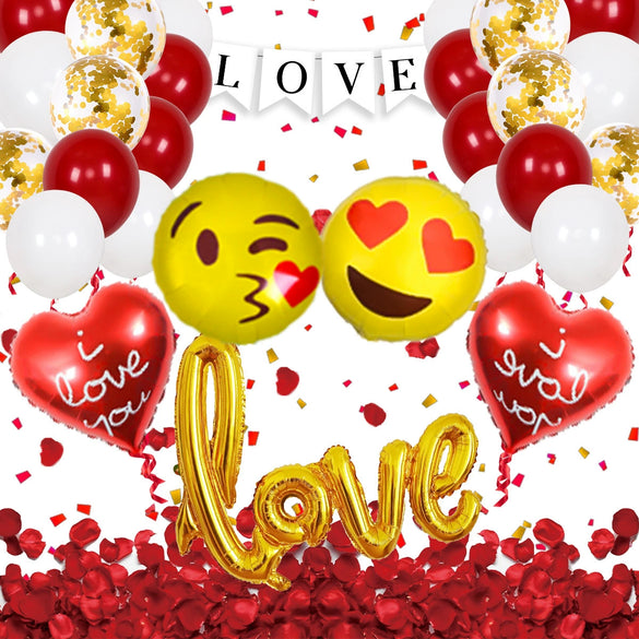 Valentine's Day Love Balloon Set With Heart And Bear Designs Red And White Latex And Metallic Foil Decorative Balloons