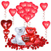 Valentine's Day Love Balloon Set With Heart And Bear Designs Red And White Latex And Metallic Foil Decorative Balloons