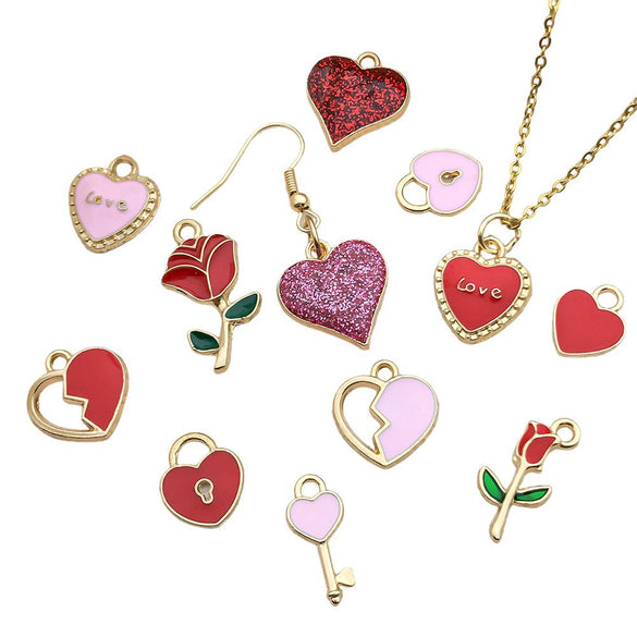 Valentine's Day Rose Dripping Oil Alloy Pendant Jewelry Accessories
