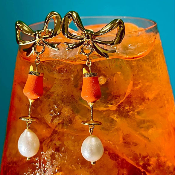 Vegetable Wine Glass Pearl Earrings Copper Electroplating Women's