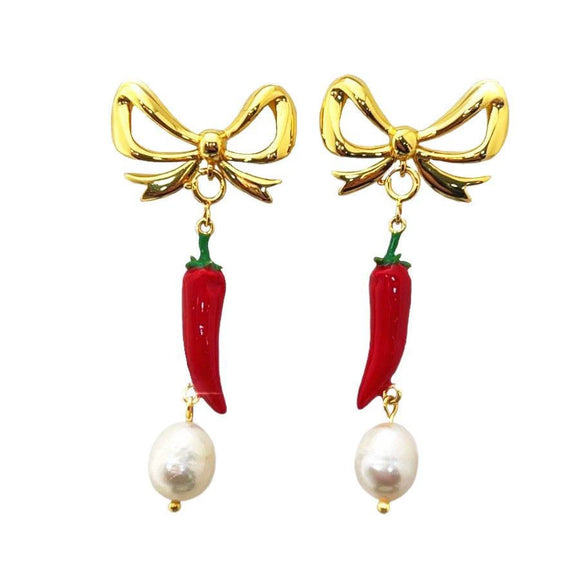 Vegetable Wine Glass Pearl Earrings Copper Electroplating Women's