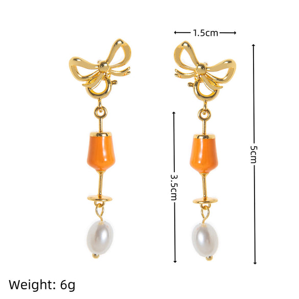Vegetable Wine Glass Pearl Earrings Copper Electroplating Women's