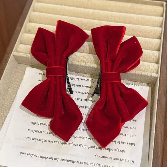 Velvet Big Bow Female Handmade Hairpin Back Head Elegant Top Clip Hair Accessories