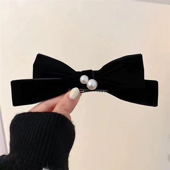Velvet Big Bow Female Handmade Hairpin Back Head Elegant Top Clip Hair Accessories