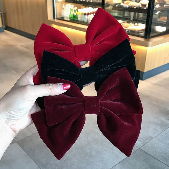 Velvet Big Bow Female Handmade Hairpin Back Head Elegant Top Clip Hair Accessories