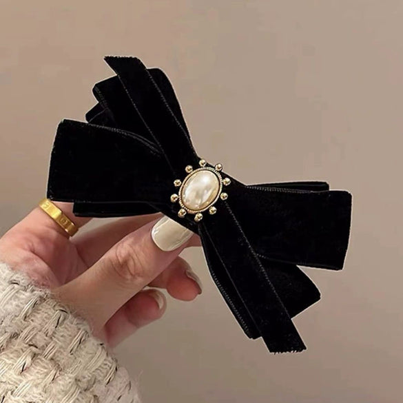 Velvet Big Bow Female Handmade Hairpin Back Head Elegant Top Clip Hair Accessories
