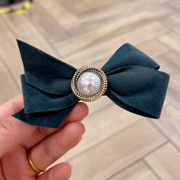 Velvet Big Bow Female Handmade Hairpin Back Head Elegant Top Clip Hair Accessories