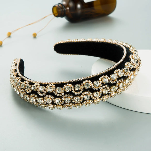 Velvet Fabric Sponge Hairband With Rhinestones Palace Style Ladies Hair Accessories