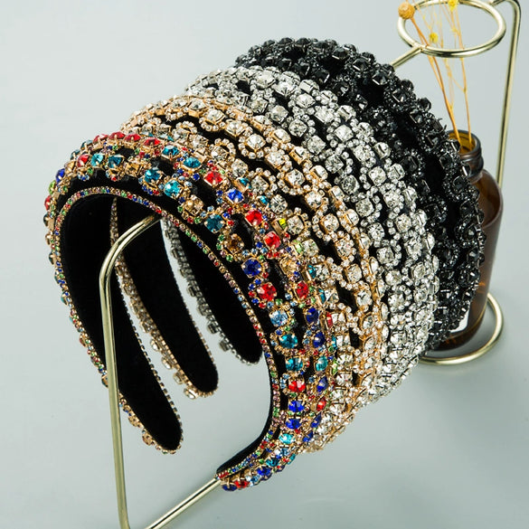 Velvet Fabric Sponge Hairband With Rhinestones Palace Style Ladies Hair Accessories