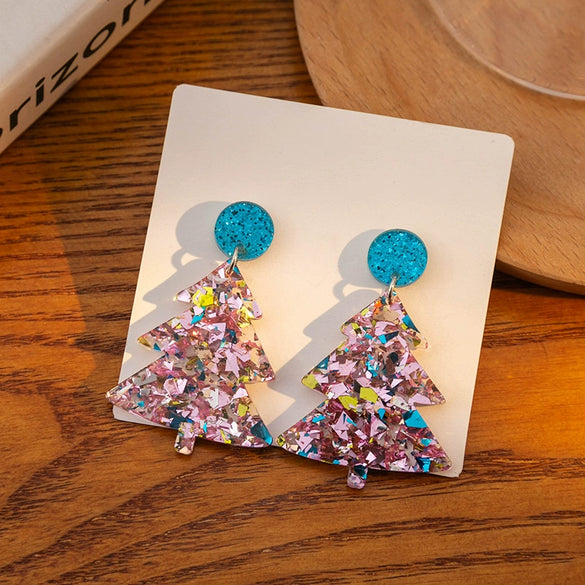Versatile Acrylic Electroplated Fivepointed Star Christmas Tree Earrings For Women