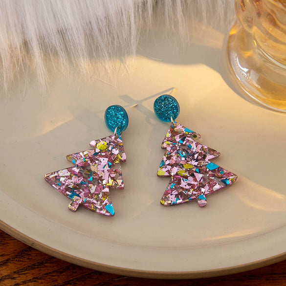 Versatile Acrylic Electroplated Fivepointed Star Christmas Tree Earrings For Women