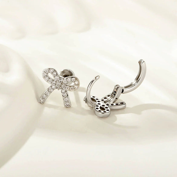Versatile Bow Star Shape Titanium Steel Earrings With Zirconia For Girls And Boys
