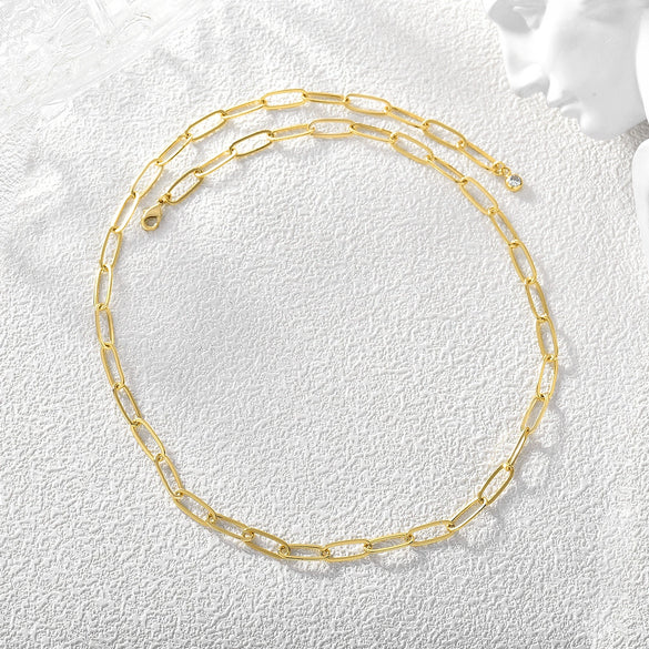 Versatile Copper Plated 18K Gold Paper Clip Chain Necklace For Women With Geometric And Simple Style