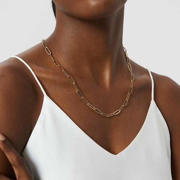 Versatile Copper Plated 18K Gold Paper Clip Chain Necklace For Women With Geometric And Simple Style