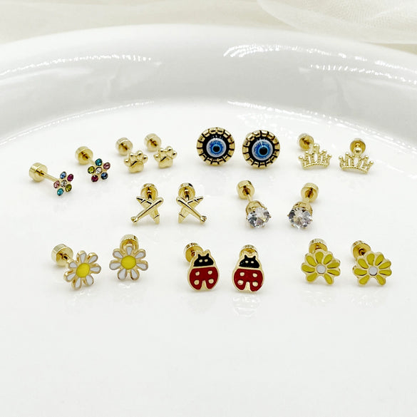 Versatile Daily Multipierced Animal Colorful Flower Stainless Steel Electroplated Women's Earrings