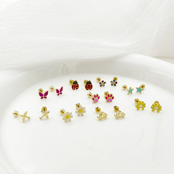 Versatile Daily Multipierced Animal Colorful Flower Stainless Steel Electroplated Women's Earrings