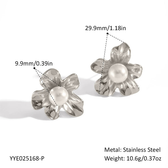 Versatile Dopamine Pearl Flower Earrings For Women 18K Gold Plated Stainless Steel With Pvd Vacuum Real Gold Electroplating
