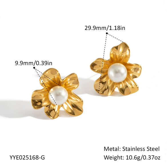 Versatile Dopamine Pearl Flower Earrings For Women 18K Gold Plated Stainless Steel With Pvd Vacuum Real Gold Electroplating