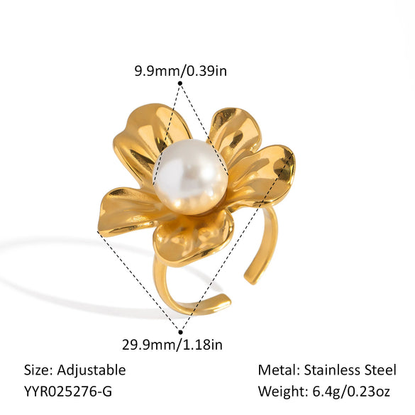 Versatile Dopamine Pearl Flower Earrings For Women 18K Gold Plated Stainless Steel With Pvd Vacuum Real Gold Electroplating