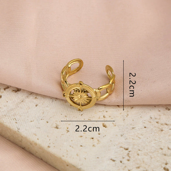 Versatile Fashion Stainless Steel Inlaid Turquoise Geometric Open Ring