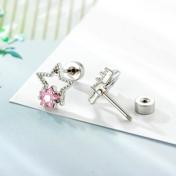 Versatile Fivepointed Star Earrings Titanium Steel Zirconia Geometric Style Piercing Earrings