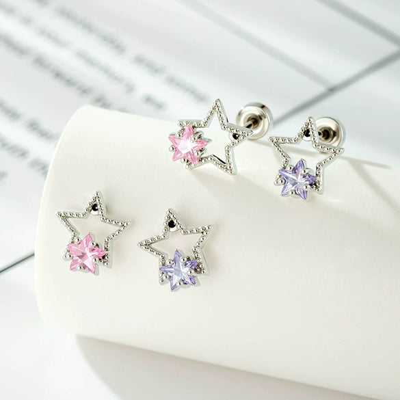 Versatile Fivepointed Star Earrings Titanium Steel Zirconia Geometric Style Piercing Earrings