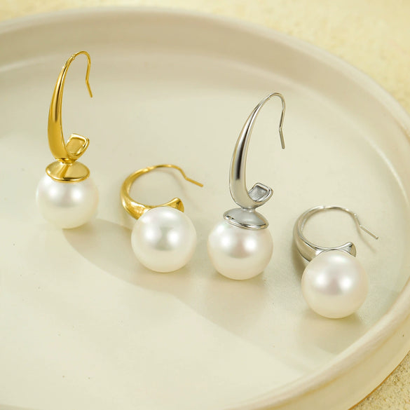 Versatile Highend Stainless Steel Cshaped Pearl Pendant Electroplated Jewelry For Women