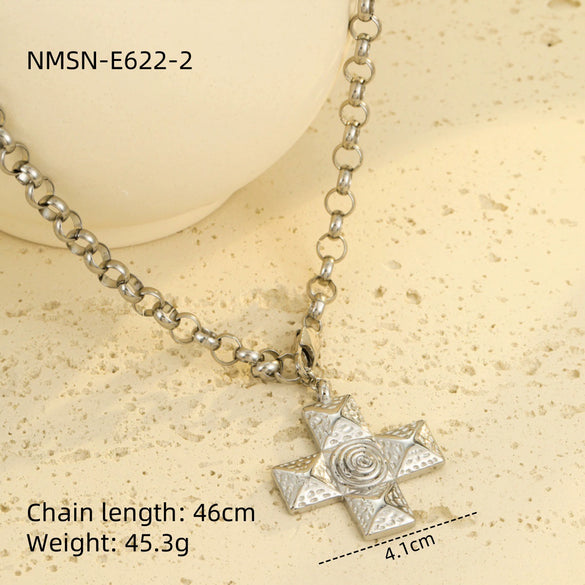 Versatile Highend Stainless Steel Necklace With Cross Spiral Texture And Electroplating Treatment