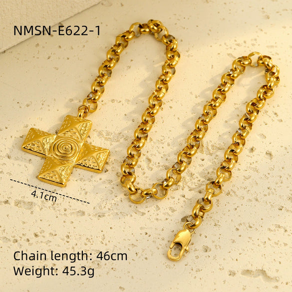 Versatile Highend Stainless Steel Necklace With Cross Spiral Texture And Electroplating Treatment