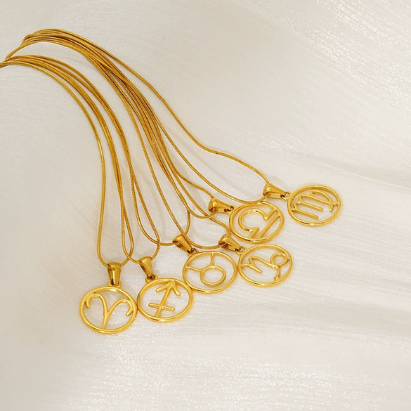 Versatile Hollow Constellation Pendant 316L Stainless Steel Clavicle Chain Electroplated Fashion Necklace