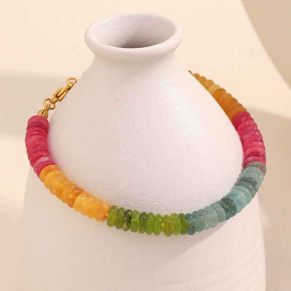 Versatile Jewelry Stainless Steel 18K Gold Plated Geometric Tourmaline Color Natural Stone Bracelet