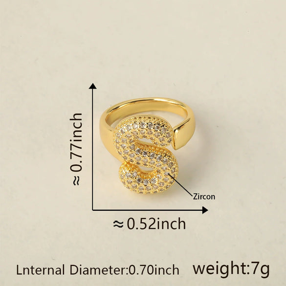 Versatile Letter Rings Copper Inlaid With Zircon Unisex Allmatch Jewelry